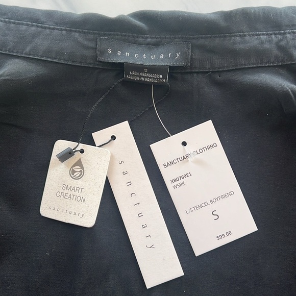 NWT Sanctuary Women’s Boyfriend Button-down Shirt Long Sleeves Black Small - Picture 5 of 8